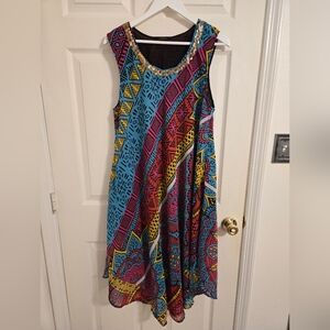 Ana & Rose Pink And Blue Colorful Geometric Pattern Dress Sleeveless One Size